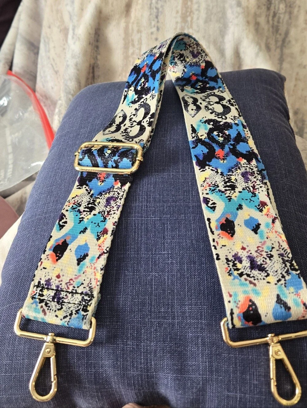 Boho Floral Guitar Purse Strap Adjustable Wide Crossbody Gold Hardware